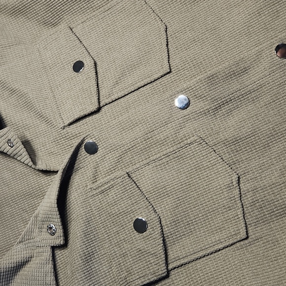 Emery Rose Tan/Green Waffle Knit Shirt Jacket – M – NWT - Picture 3 of 5